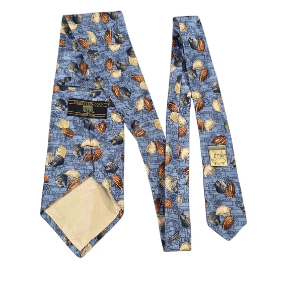 Kieselstein-Cord Silk Shell Print Necktie Blue Made‎ in Italy Designer Luxury